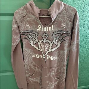Sinful Mauve Hoodie with Heart and Wings